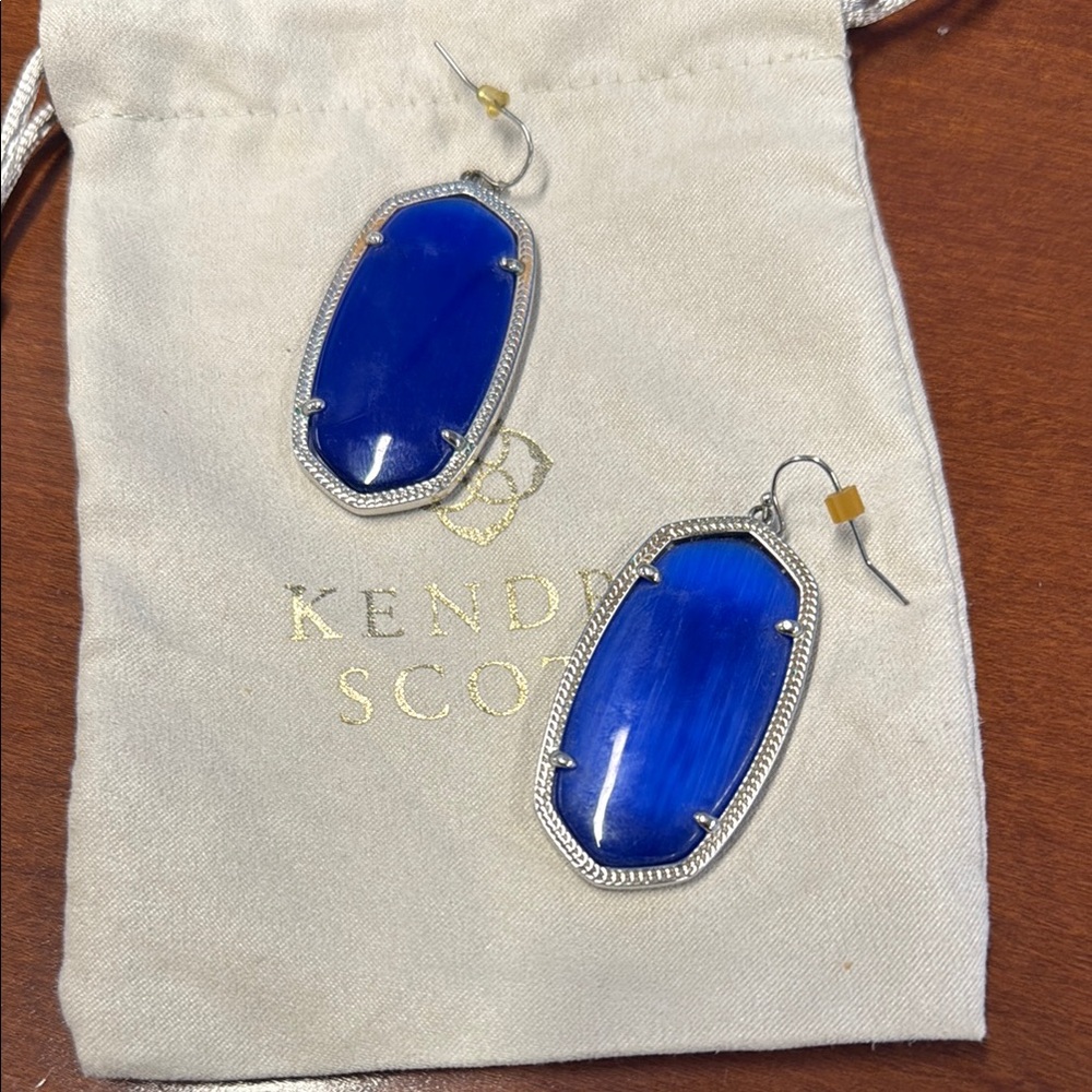 Kendra Scott Royal Blue Earrings with Silver Trim